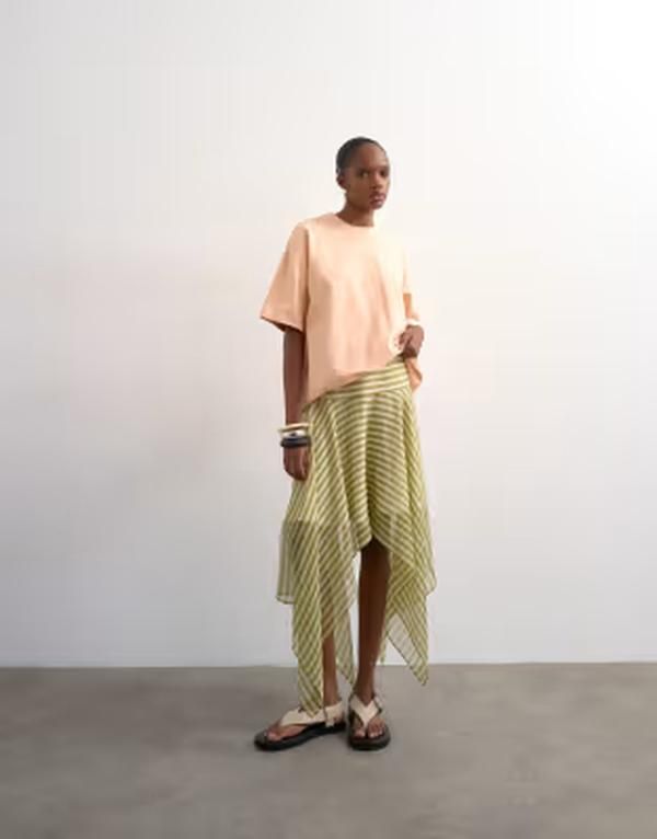 トップショップ レディース ボトムスカート Topshop handkerchief hem skirt stripes Lime ライム