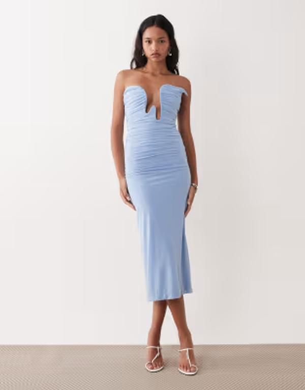 バードット レディース トップス ワンピース メッシュ ミディ Bardot Julane bandeau mesh midi dressoft Blue ブルー