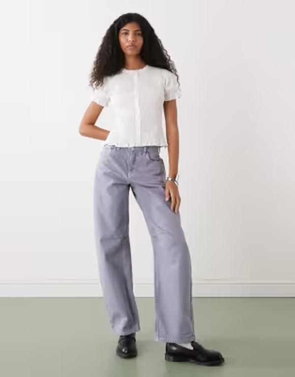 コルージョン レディース トップス シャツ ブラウス COLLUSION shirred button detail short sleeve blouse WHITE ホワイト
