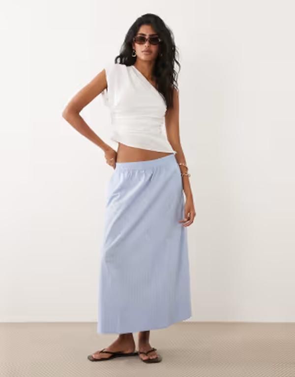 ジェイディーワイ レディース ボトムスカート マキシ JDY poplin maxi skirt in light blue stripes LIGHT BLUE ブルー