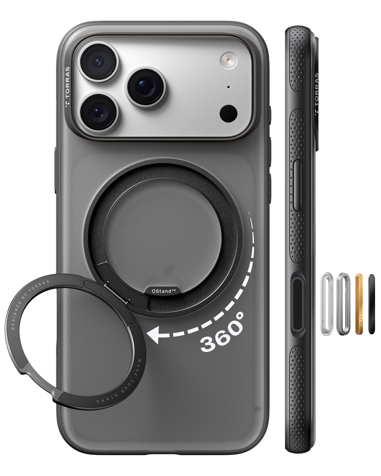 新品 TORRAS iPhone 17 Pro 用ケース 【カチカチ・多機能360度回転スタンド】リング Ostand O3 Fitness MagSafe対応 米軍MIL規格耐衝撃 スタンド 指紋防止 黄変防止 カメラコントロールボタン付き ストラップホール