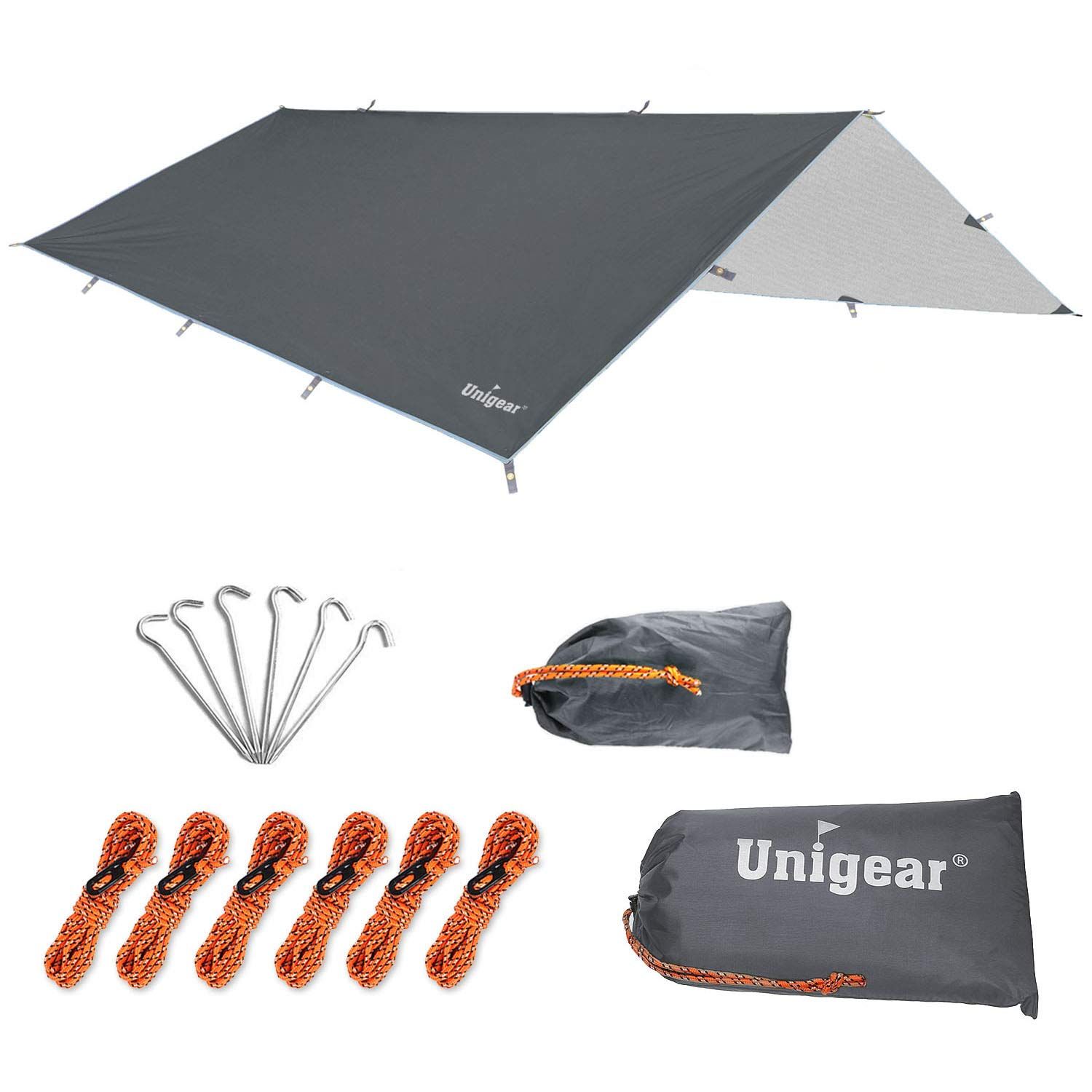Unigear 防水タープ キャンプ タープ テント 軽量 日除け 高耐水加工 紫外線カット 遮熱 サンシェルター ポータブル 天幕 シェード アウトドア 収納ケース付 2-6人用 4サイズ (グレー, XL（300*400）)Y 1a705c44