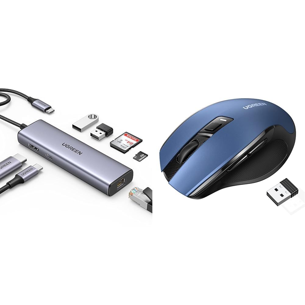 新品 【セット品】 UGREEN USB Cハブ 4K@30Hz HDMI出力 7-IN-1 Type-Cアダプター ワイヤレスマウス Bluetooth&2.4GHz 静音マウス
