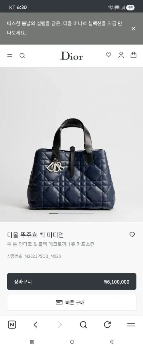 ディオール 뚜주흐 ミディアム トートバッグ ネイビー 新品 419,307円