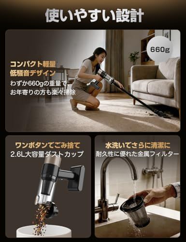 掃除機 コードレス【2026改良進化モデル】28000pa超強力吸引 軽量 コードレス掃除機 Type-C usb充電式 LEDライト付 スティッククリーナー ハンディークリーナー そうじき 車用そうじき HEPA多重濾過 多種類ノズル 省エネ 2WAY ma