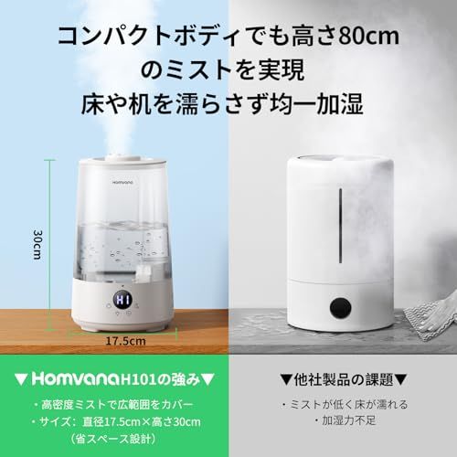 Homvana (ホムバナ) 加湿器 アロマ -【2025新登場3-in-1・16dB設計】3.6L 上から給水 ダブル吹出口, 大容量 節電 25時間連続稼働 18畳まで対応 空焚き防止 寝室 卓上 おしゃれ 7色LEDライト アロマディフューザー 超音ma