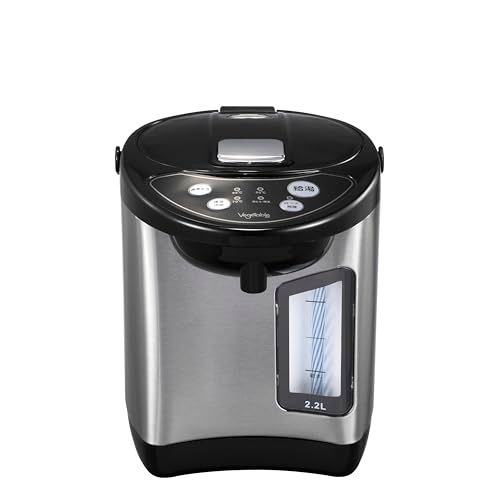 [Vegetable] 電気ポット 容量 2.2L 省エネ 3段階温度設定 シンプル操作の2WAY給湯 安心・安全構造 360度回転底 空焚き防止 電動給湯ポット ブラック/シルバー GD-UP220Kma