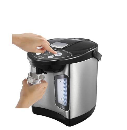 [Vegetable] 電気ポット 容量 2.2L 省エネ 3段階温度設定 シンプル操作の2WAY給湯 安心・安全構造 360度回転底 空焚き防止 電動給湯ポット ブラック/シルバー GD-UP220Kma
