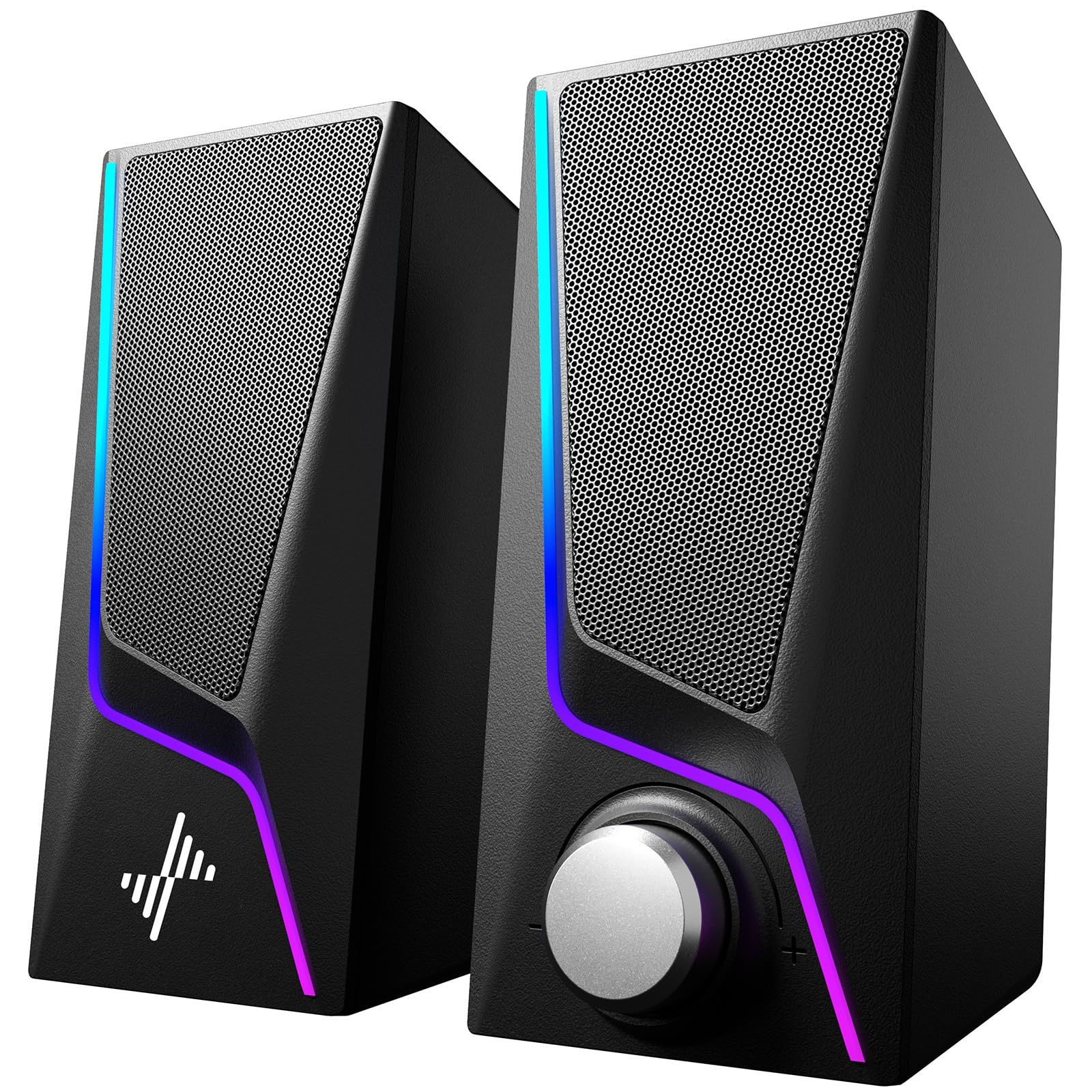 PCスピーカー PC ゲーミングスピーカー 六つのLEDモード搭載 二つのバス強化ポート Nylavee 二つのスピーカーユニット 3.5mmケーブルが付属 ラップトップ、タブレット、スマートフォンに対応