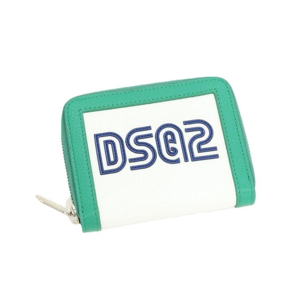 【新品】ディースクエアード DSQUARED2 Spiker Zip Walle タンブルレザー 二つ折り財布 ホワイトxグリーン【メンズ】