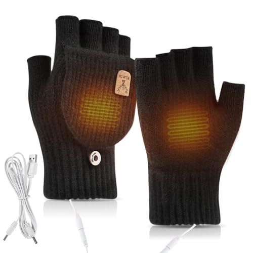 ☆新品☆[ANICEMOON] 速暖 メンズ 手袋 電熱グローブ ヒーター付き 両面発熱 柔らかい 電熱手袋 指切り カバー 2way グローブ USB給電式 男女兼用 防寒 編み手袋 通勤 通学 自転車 オフイス ede2f678