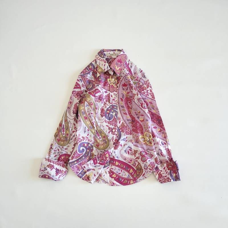エトロ ETRO 長袖シャツ ドレスシャツ 花柄 ボタニカル柄 ペイズリー 赤 ETRO エトロ 長袖シャツ 総柄 ペイズリー柄 ボタニカル ピンク