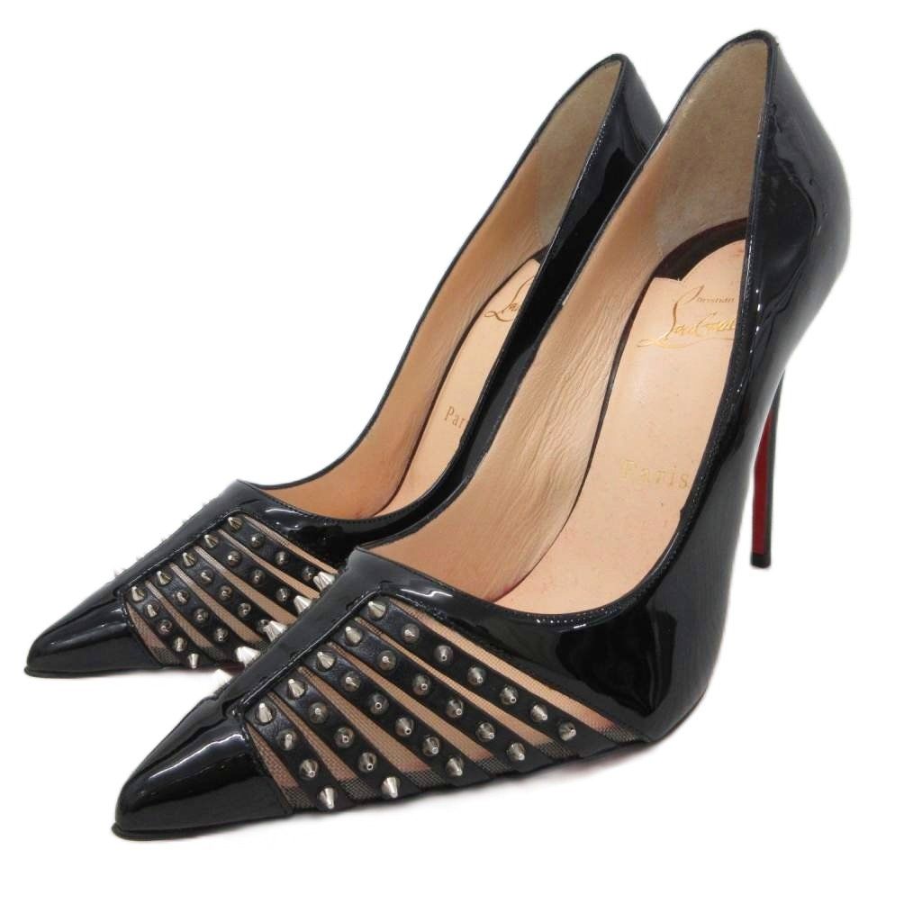 クリスチャンルブタン Christian louboutin スタッズ パンプス ポインテッドトゥ ハイヒール ピンヒール 38.5 黒 ブラック ■IBO96
