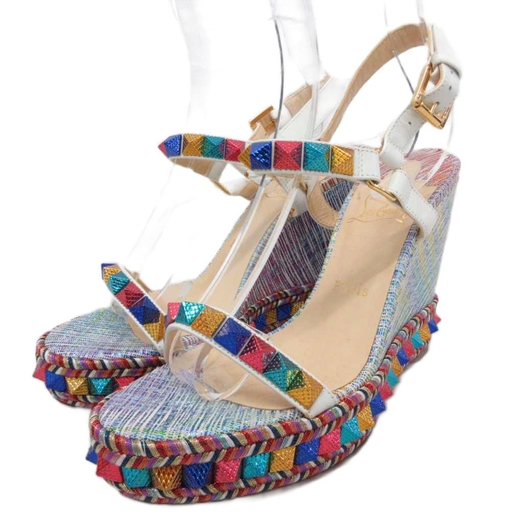 クリスチャンルブタン Christian louboutin Pyraclou 110 Wedge Sole Sandals サンダル ミュール ウェッジソール スタッズ 厚底 40 マルチカラー ■IBO96