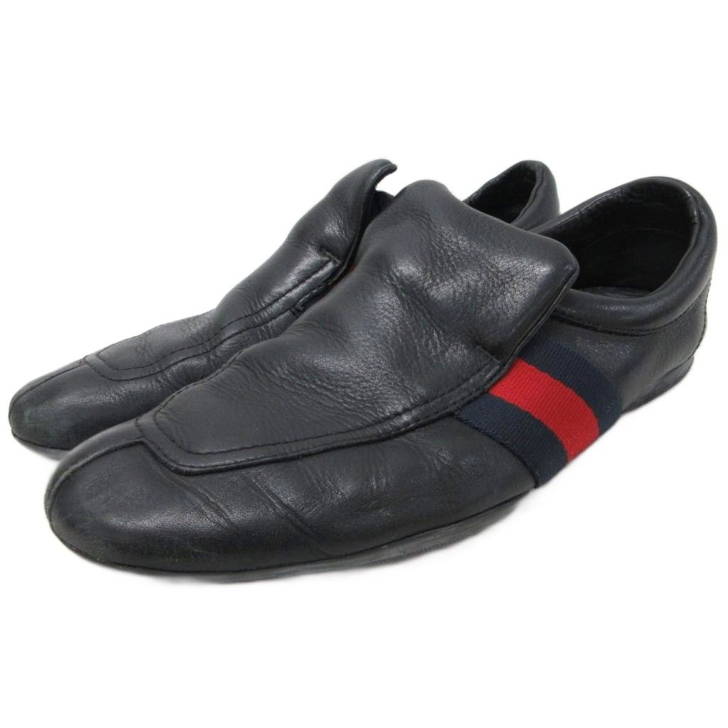 グッチ GUCCI シェリーライン レザードライビングシューズ ローファー スリッポン 皮革 8 黒 ブラック ■IBO93