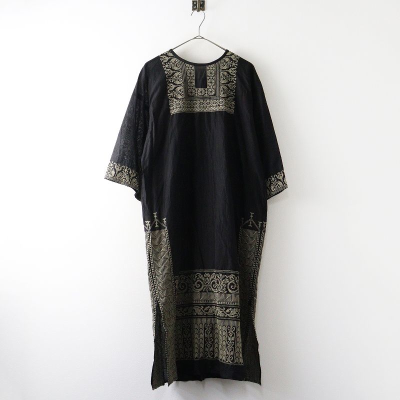 アンビデックス AMBIDEX カルドファブリカ Cardo Fabrica クロスステッチ刺繍 ローブワンピース F ブラック┃黒 ドレス【2400014954494】