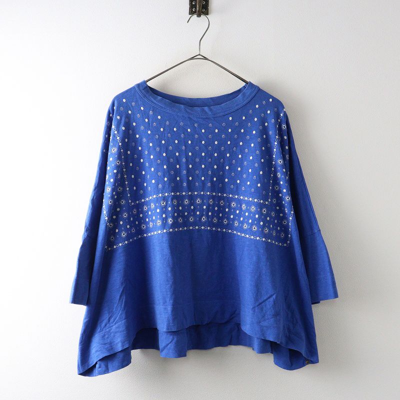 45R 45rpm フォーティファイブアール ドットバンダナの刺繍ビッグTシャツ ブルー／トップス 半袖 【2400014943870】