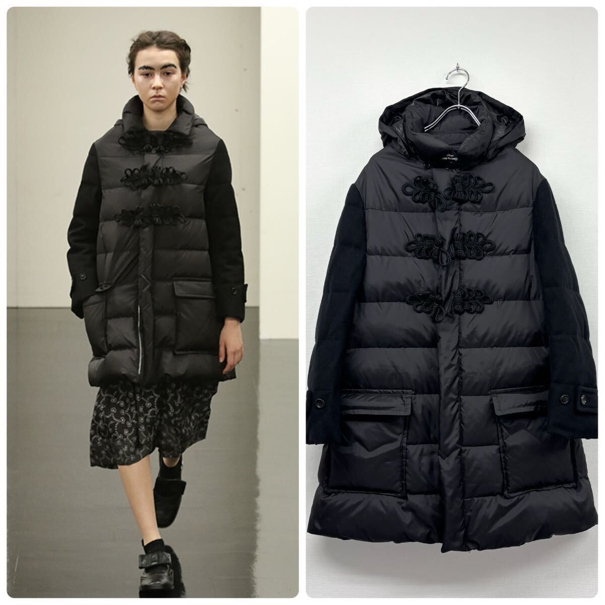 16aw 2016 名作 tricot COMME des GARCONS トリコ コム デ ギャルソン チャイナ ダウン コート 異素材 ドッキング サイズ L 805-0180