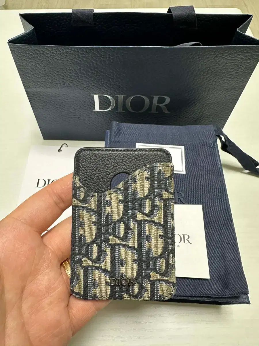 S級/フルセット Dior ディオール オブリーク マグセーフ カードウォレット ベージュ