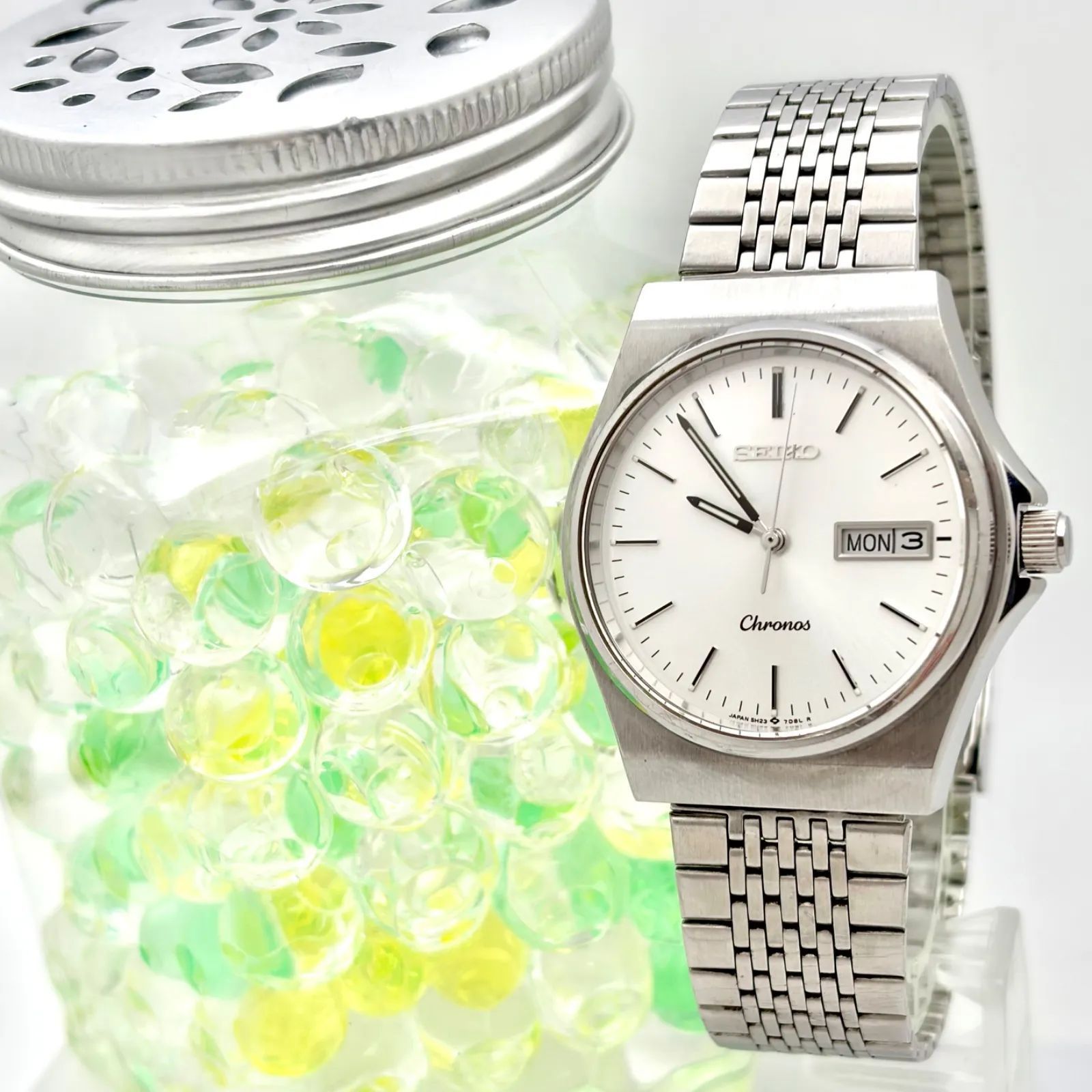 【新品電池】SEIKO セイコー Chronos クロノス メンズ 腕時計 シルバー デイデイト 5H23-7D20 106918