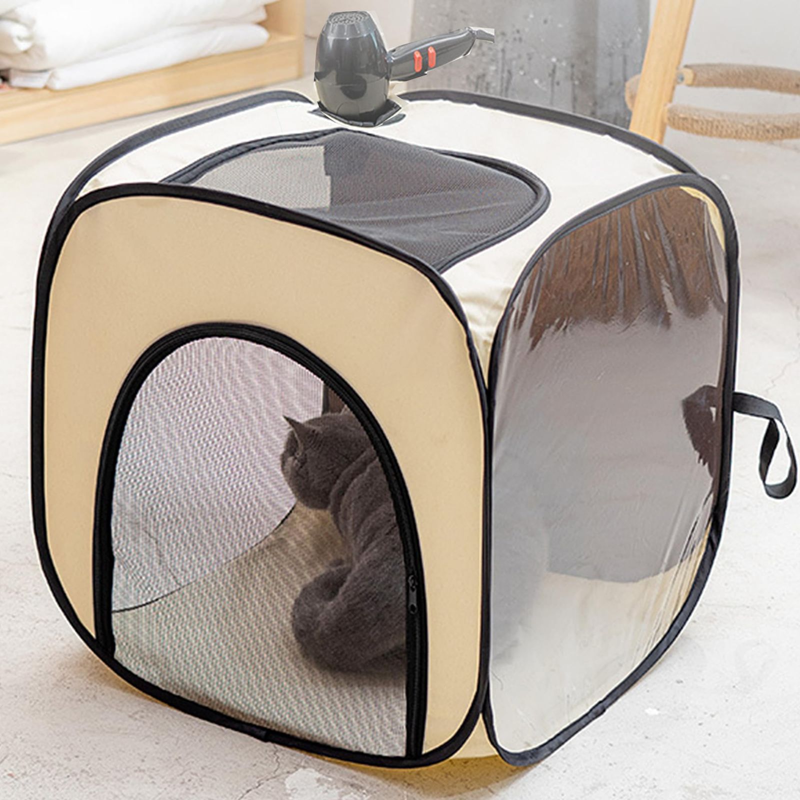 ペットドライルーム 猫犬 猫 ドライヤー 風呂 折りたたみ収納 車用ペットキャリーバッグ ペットアウトドア旅行（52*52*52CM）pms 5a29a094