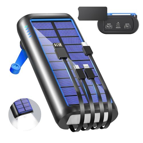 ソーラー 22.5W/PD18W 61200mAh 急速充電 手回し充電 ソーラーチャージャー 防災士監修 4本ケーブル内蔵 Type-C ソーラー IPX7防水 耐衝撃 携帯 スマホ充電器 LEDライト付き 停電対策 SOSモード 地震/災 d5d70e89