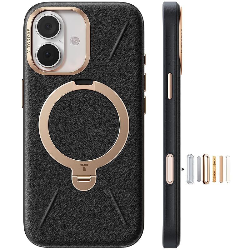 【新品】 TORRAS iPhone 17 用 ケース【新感覚レザー・スキンタッチ】Ostand Q3 レザートーン MagSafe対応 リング スタンド 360°定点回転 縦横両対応 マグネット搭載 革 カメラコントロールボタン 米軍規格 耐衝撃 指紋防 0