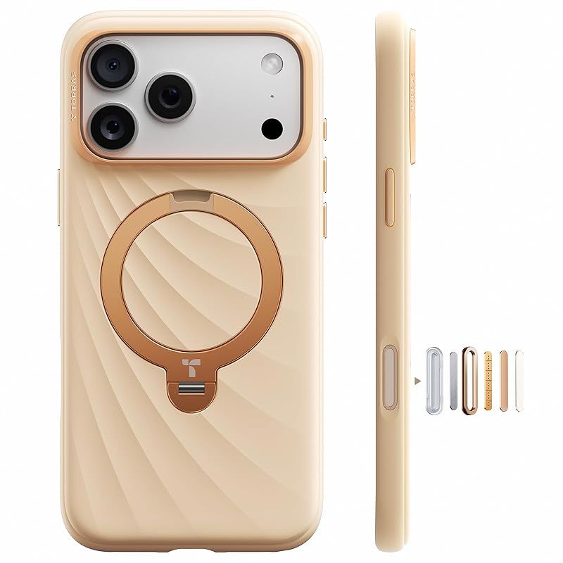 【新品】 【新型シリコーン・柔らかく快適な手触り】TORRAS iPhone 17 Pro 用 ケース シリコン製 360°回転スタンド MagSafe対応 指紋防止 米軍耐衝撃 柔らかい質感 風型立体ライン おしゃれ カメラコントロールボタン Ostand