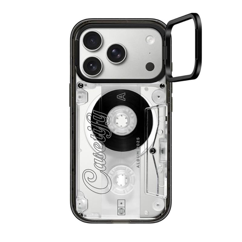 【新品】 CASETiFY インパクト リングスタンド iPhone 17 Pro ケース [スタンド機能/薄型 軽量/耐衝撃] - Audio Cassette - クリア ブラック