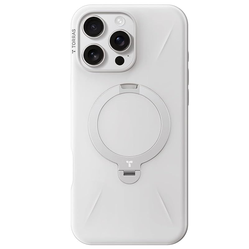 【新品】 【新型ゼンマイ式 ・高級なデザイン】TORRAS iPhone 16 Pro 用 ケース ゼンマイ式スタンド 黄変防止 マグネット搭載 縦横両対応 リング 米軍耐衝撃 6.3インチ「Ostand Spin Fusion」ヨーグルト・ホワイト