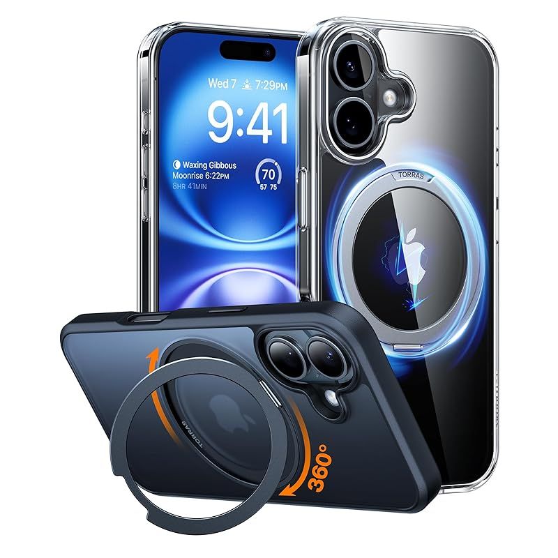 【新品】 【多機能360度回転スタント?・O型リンク?創始者】TORRAS iPhone16 用 ケース縦横両対応 ハルハ?ッハマク?ネット搭載 MagSafe対応 米軍MIL規格耐衝撃 リンク? 指紋防止 黄変防止 マット マク?セーフ対応 レンス?保護 両