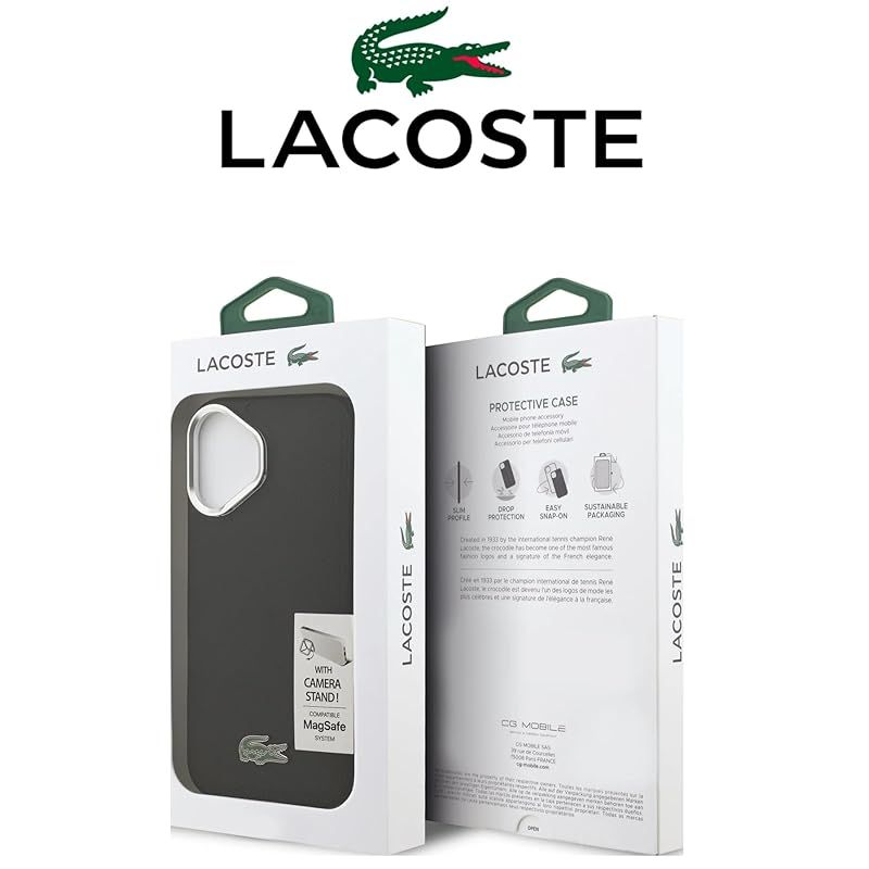 【新品】 LACOSTE iPhone 17用 ケース MagSafe対応 アイコニック スタンド機能付き ワニロゴ 軽量 ブラック