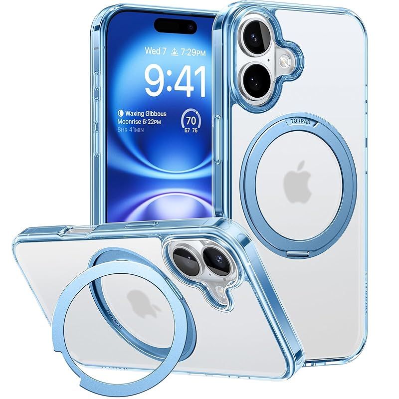【新品】 TORRAS iPhone 16用 ケース【多機能360°回転スタント?!】MagSafe対応 丸型スタント?付き Halbachマク?ネット搭載 縦横両対応 米軍耐衝撃 半透明 リンク? ワイアレス充電対応 マット感 黄変防止 「UPRO Osta