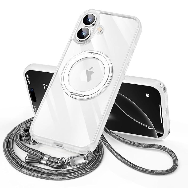 【新品】 LUTSIDUTA iPhone 17 用 ケース ダブルリング付き ショルダー ストラップ付き 多機能360度回転スタンド MagSafe対応 ワイヤレス充電対応 耐衝撃 カメラレンズ保護 両眼 6.3インチ いphone17 用 ケース 薄型 透