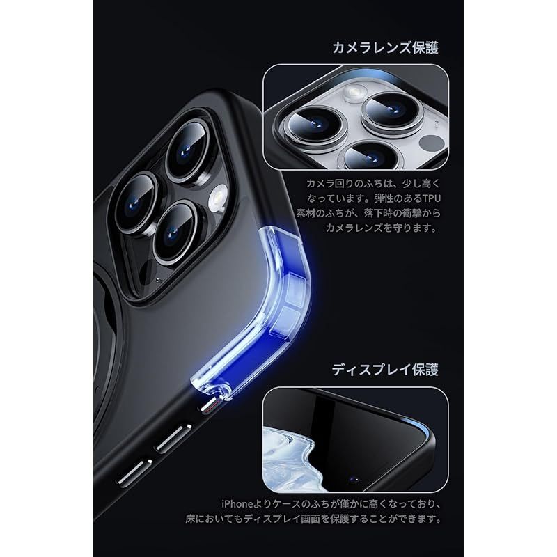 【新品】 MOMAX iPhone 15 Pro 用 ケース Roller Magsafe対応360°スタンドケース [ リングスタンド リング付き マグネット内蔵 360度回転 縦横両方対応 アルミニウム ボタンカバー TPUとポリカーボネートのハイブリッド