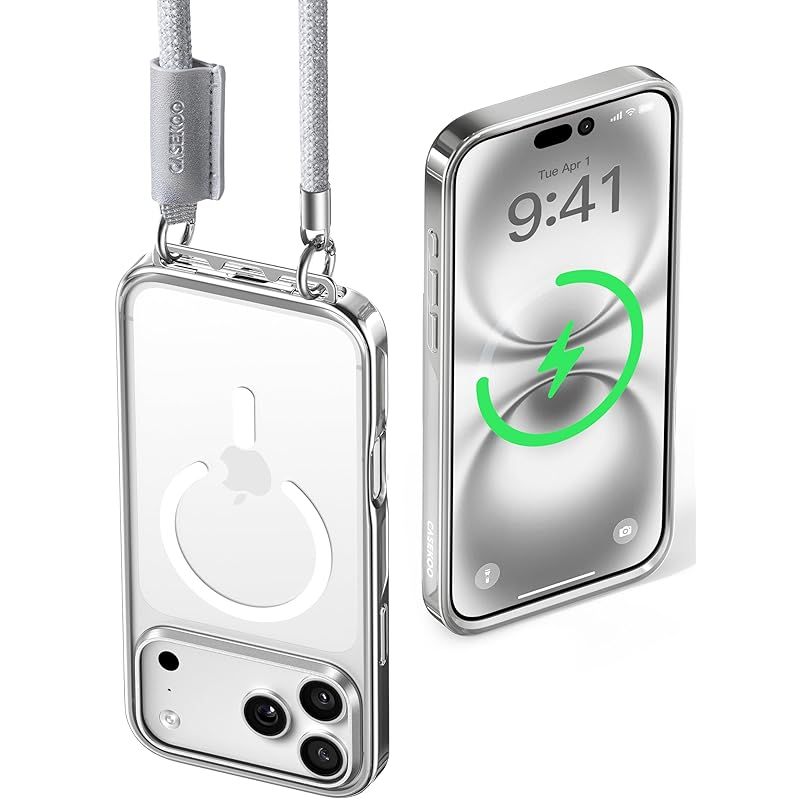 【新品】 【業界初ストラップ構造・Magsafe対応】CASEKOO iPhone 17 Pro Max 用 ケース クリア 隠しバックル 最大25W急速充電対応 超 耐衝撃 高耐久性 透明 黄変防止 スマホ ストラップ ハンドストラップ付属 落下紛失防止 両