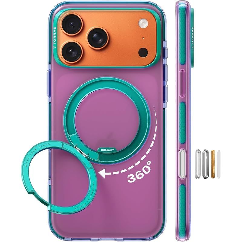 【新品】 TORRAS iPhone 17 Pro 用ケース 【カラーアクセント・複合高分子耐衝撃バンパー】リング Ostand O3 Hue MagSafe対応 米軍MIL規格耐衝撃 スタンド 指紋防止 黄変防止 カメラコントロールボタン付き ストラップホー