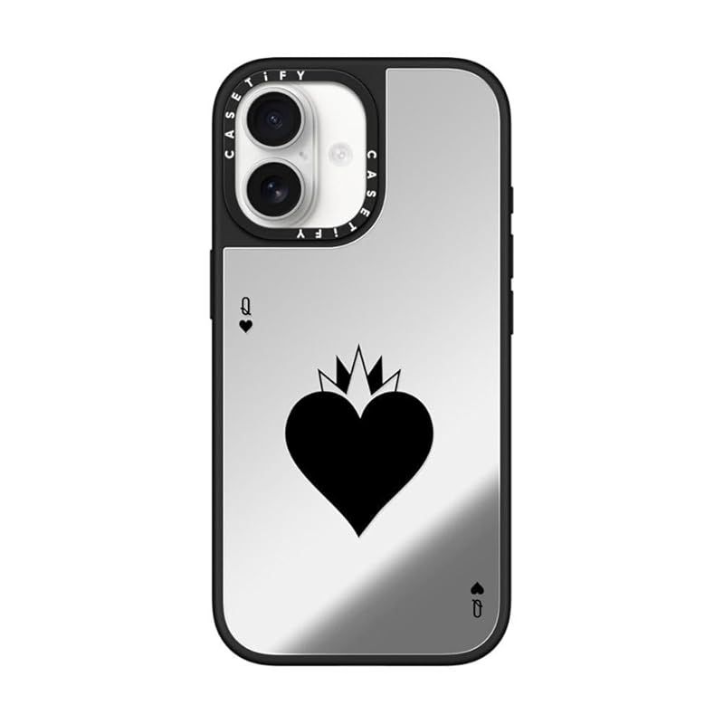 【新品】 CASETiFYミラー iPhone 17 ケース [鏡面(スマホカバー)/MagSafe対応/指紋防止] - Queen of heart - シルバー (ブラックバンパー)