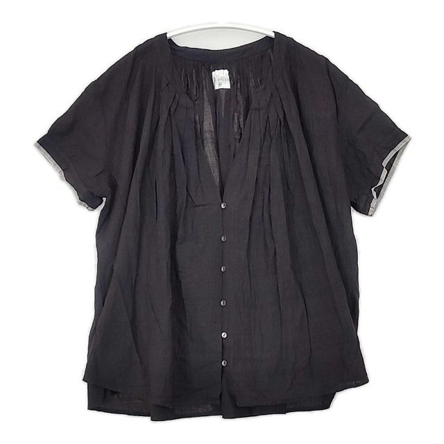 Khadi and Co インド製 コットン 半袖 ブラウス シャツ ブラック レディース カディ アンド コー【中古】6-0423S∞