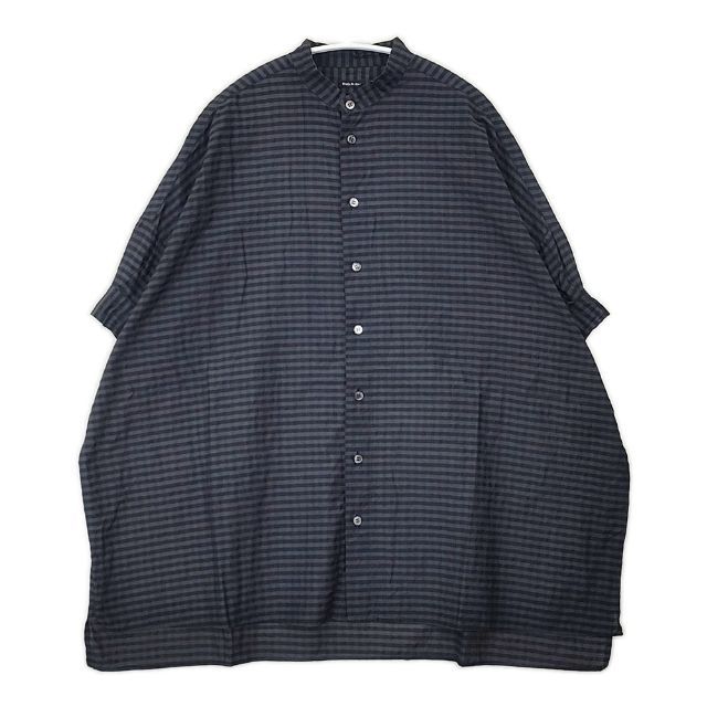 R&D.M.Co- コットン シルク スモック ボーダー 半袖 ブラウス シャツ ネイビー ブラック レディース オールドマンズテーラー【中古】6-0423S∞