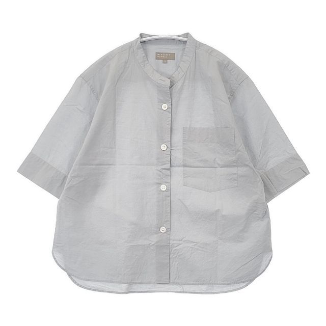 MARGARET HOWELL コットンリネン バンドカラー 578-1152004 COTTON LINEN 半袖シャツ ブルーグレー レディース マーガレットハウエル【中古】6-0423S∞