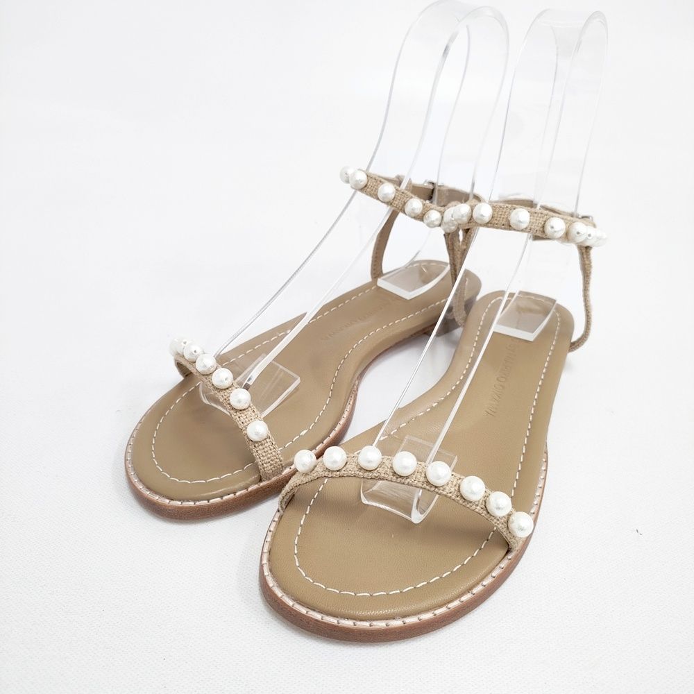 Tsuru by Mariko Oikawa 新品 パール付きストラップ サイズ36 サンダル ベージュ レディース ツルバイマリコオイカワ【中古】6-0423S◎