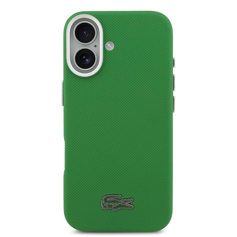 【新品】 LACOSTE iPhone 17 用ケース MagSafe対応 フルラップ構造 耐衝撃 保護ケース プチピケデザイン PVC素材 ワニロゴ スリム設計 スマホケース エストラゴン（グリーン系）