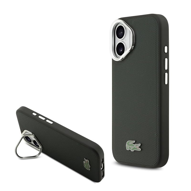 【新品】 LACOSTE iPhone 17 用ケース MagSafe対応 スタンド機能付き PUレザー スマホケース プチピケデザイン ワニロゴ 角度調整可能 動画視聴に便利 保護カバー シノープル（グリーン系）