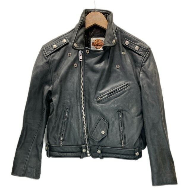 【中古】　HARLEY-DAVIDSON　レザージャケット　ライダースジャケット　アウター　無地　フロントポケット　アドバタイジング　アメカジ　古着　/1901