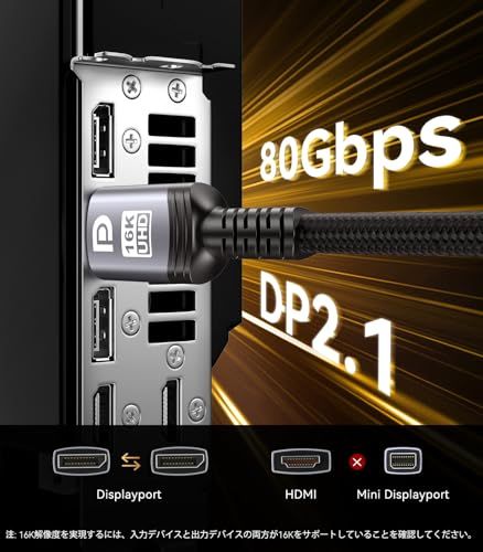 Sniokco 80Gbps 16K 8K 4K DisplayPort ケーブル 2.1 4.5M、16K対応DP ケーブル 16K 60Hz 8K 240Hz 4K 540Hz 360Hz 240Hz対応 HDR HDCP 2.3 DSC af0eb1c2