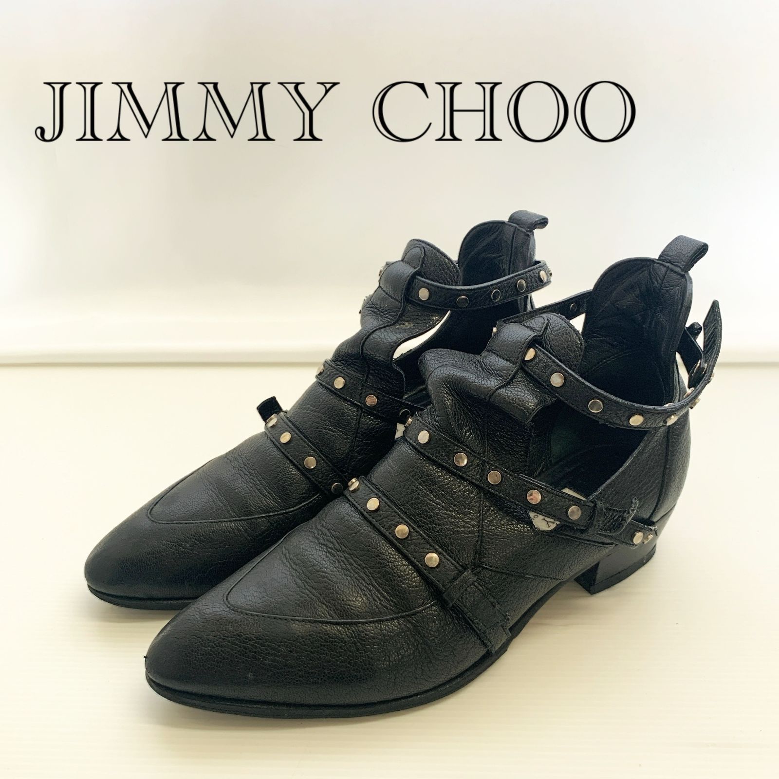 Jimmy Choo ジミーチュウ レザー アンクルブーツ スタッズ カット 