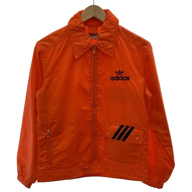 【中古】　adidas　ナイロンジャンパー　80s vintage　80年代　OLD　スポーツジャケット　無地　ワンポイント　トレフォイル　刺しゅう　デサント社　ADS-100　日本製　スポーツ　古着　/1904