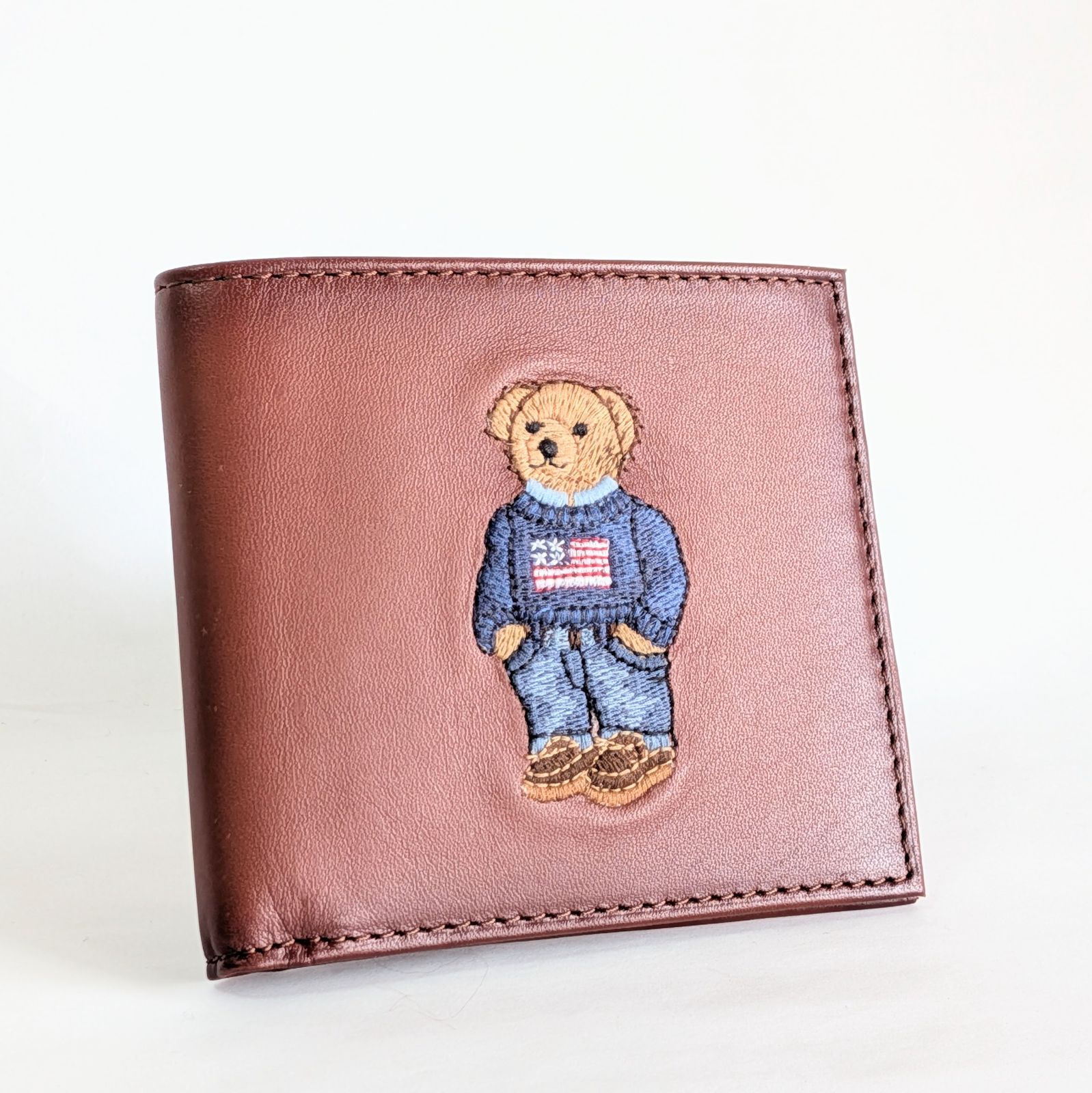 POLO RALPH LAUREN ポロベア 刺繍 二つ折り財布 茶
