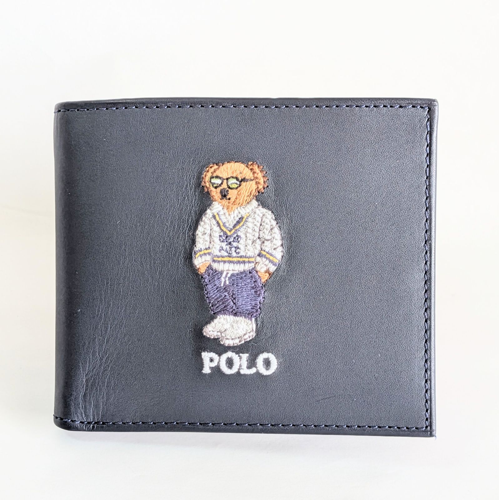 POLO RALPH LAUREN ポロベア 刺繍 二つ折り財布 紺